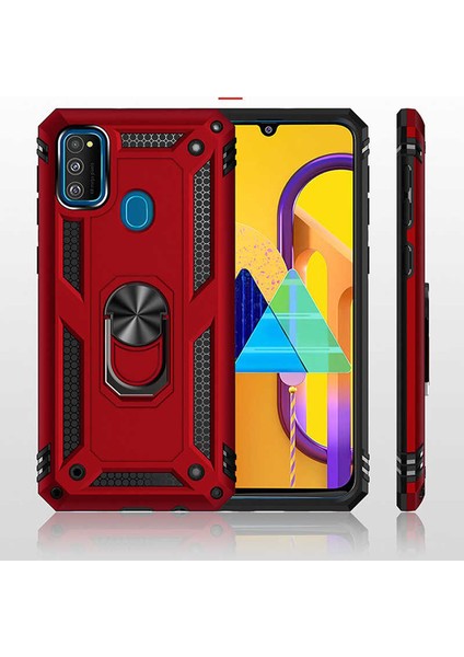 - Samsung Galaxy M21 - Kılıf Yüzüklü Zırh Tank Vega Kapak - Rose Gold