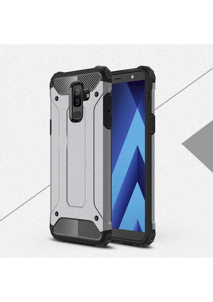 - Samsung Galaxy J8 - Kılıf Çift Katman Zırh Tank Crash Military Kapak - Gri - T5577