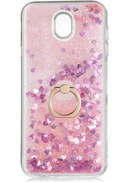 - Samsung Galaxy J7 Pro - Kılıf Yüzüklü Simli Sıvılı Milce Kapak - Pembe - T14321