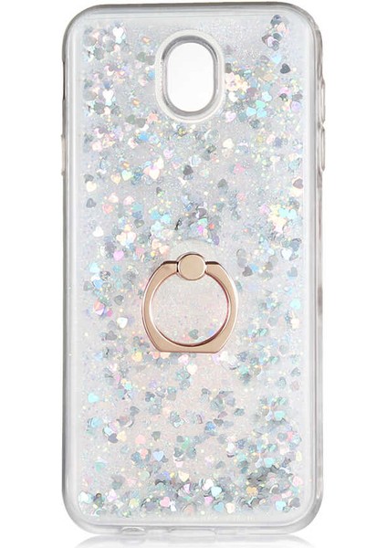 - Samsung Galaxy J7 Pro - Kılıf Yüzüklü Simli Sıvılı Milce Kapak - Gümüş - T14321