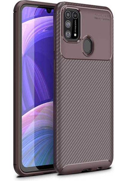 - Samsung Galaxy M31 - Kılıf Auto Focus Karbon Negro Silikon Kapak - Kahverengi - T12866