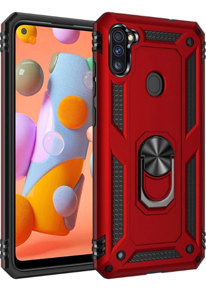 - Samsung Galaxy M11 - Kılıf Yüzüklü Zırh Tank Vega Kapak - Kırmızı - T13602