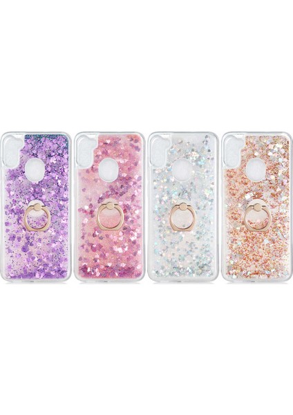 - Samsung Galaxy M11 - Kılıf Yüzüklü Simli Sıvılı Milce Kapak - Gold - T14396 modelleri