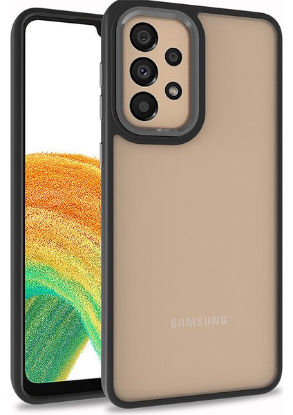 - Samsung Galaxy A73 - Kılıf Arkası Şeffaf Kamera Çevresi Parlak Zıt Renkli Flora Kapak - Siyah - T22333