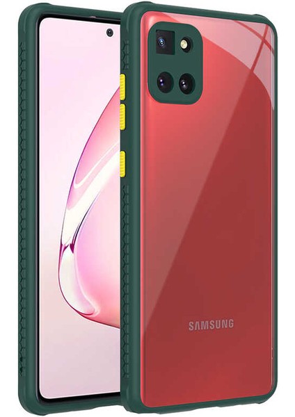 - Galaxy A81 (Note 10 Lite) - Kılıf ​​kenarları Tırtıklı Renkli Düğmeli Kaff Kapak