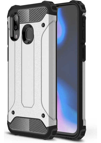 - Samsung Galaxy A40 - Kılıf Çift Katman Zırh Tank Crash Military Kapak - Gri - T15085