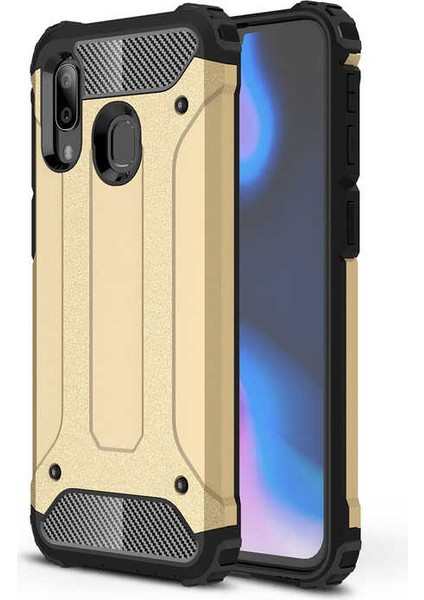 - Samsung Galaxy A40 - Kılıf Çift Katman Zırh Tank Crash Military Kapak - Gold - T15085