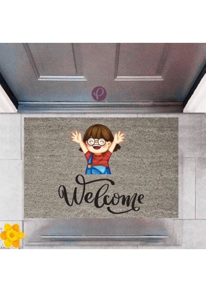 Kapı Önü Paspası Dekoratif Dijital Baskı Welcome P 2355