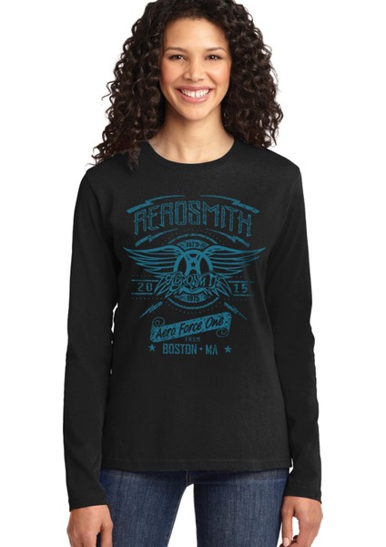 Aerosmith Siyah Uzun Kollu Kadın Penye Tişört