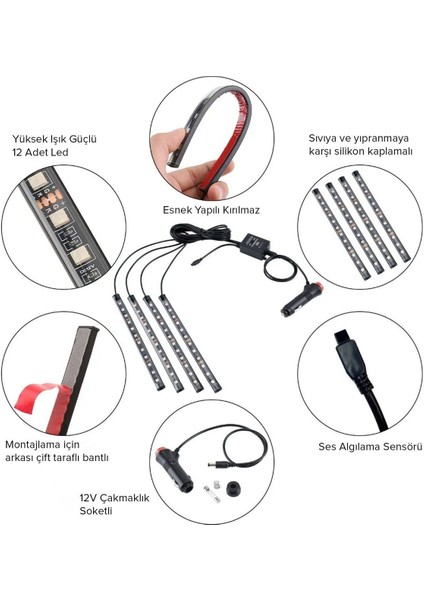 Renault Fluence (Z.E Modelleri) Uyumlu 12 Ledli Ayak Altı Sese Duyarlı Led indirimleri