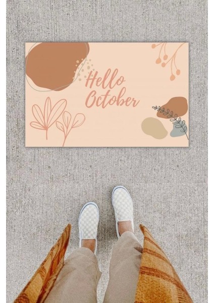 Dijital Baskı Dekoratif Hello October Kapı Önü Paspası K 1224
