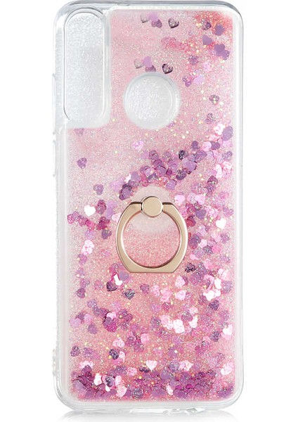 - Huawei Y6P - Kılıf Yüzüklü Simli Sıvılı Milce Kapak - Pembe - T14310