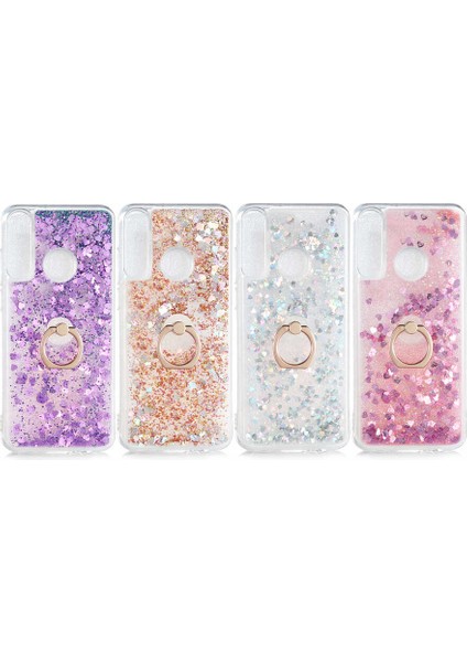 - Huawei Y6P - Kılıf Yüzüklü Simli Sıvılı Milce Kapak - Gümüş - T14310 modelleri