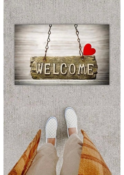 Dijital Baskı Dekoratif Welcome Kapı Önü Paspası K 1248