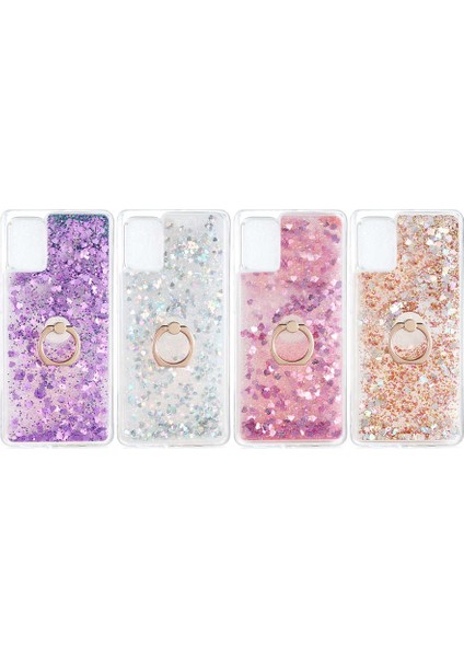 - Samsung Galaxy A71 - Kılıf Yüzüklü Simli Sıvılı Milce Kapak - Gümüş - T14393 modelleri