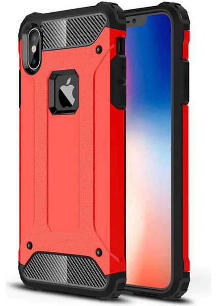 - Apple iPhone XS Max 6.5 - Kılıf Çift Katman Zırh Tank Crash Military Kapak - Kırmızı