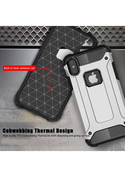 - Apple iPhone XS Max 6.5 - Kılıf Çift Katman Zırh Tank Crash Military Kapak - Kırmızı