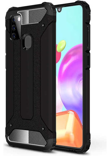 - Samsung Galaxy A21S - Kılıf Çift Katman Zırh Tank Crash Military Kapak - Siyah - T13775