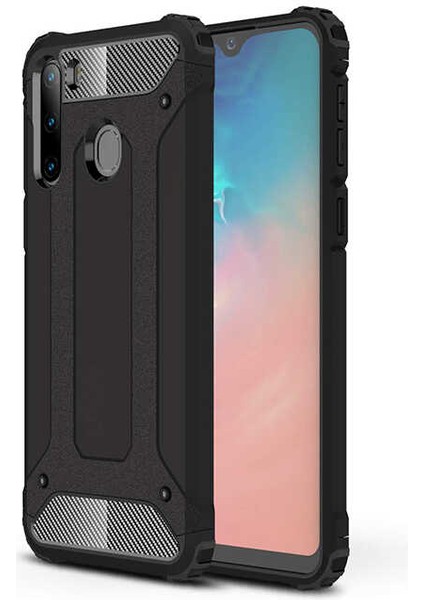 - Samsung Galaxy A21 - Kılıf Çift Katman Zırh Tank Crash Military Kapak - Siyah - T12870