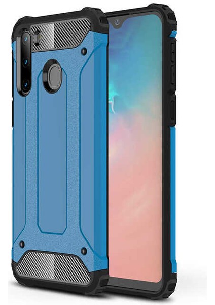- Samsung Galaxy A21 - Kılıf Çift Katman Zırh Tank Crash Military Kapak - Mavi - T12870