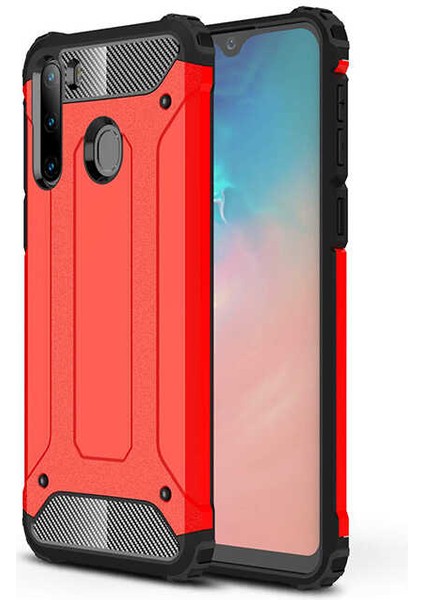 - Samsung Galaxy A21 - Kılıf Çift Katman Zırh Tank Crash Military Kapak - Kırmızı - T12870