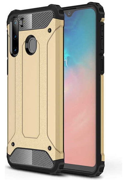 - Samsung Galaxy A21 - Kılıf Çift Katman Zırh Tank Crash Military Kapak - Gold - T12870