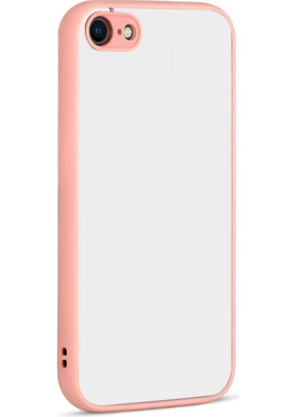- Apple iPhone 8 - Kılıf Arkası Buzlu Renkli Düğmeli Hux Kapak - Pembe - T14526