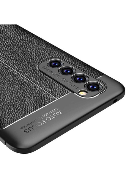 - Oppo Reno 4 Pro 4g - Kılıf Deri Görünümlü Auto Focus Karbon Niss Silikon Kapak