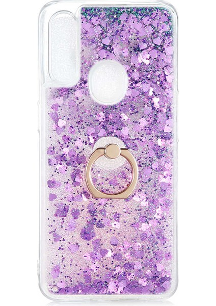 - Oppo A31 - Kılıf Yüzüklü Simli Sıvılı Milce Kapak - Pembe - T14407