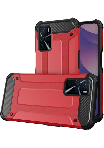 - Oppo A16 - Kılıf Çift Katman Zırh Tank Crash Military Kapak - Kırmızı - T19544