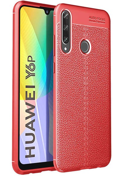 - Huawei Y6P - Kılıf Auto Focus Karbon Niss Silikon Kapak - Kırmızı - T13861