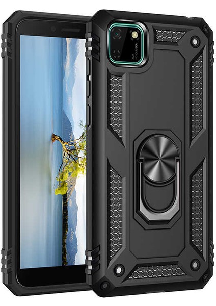 - Huawei Y5P - Kılıf Yüzüklü Zırh Tank Vega Kapak - Siyah - T14368