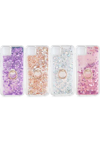 - Huawei Y5P - Kılıf Yüzüklü Simli Sıvılı Milce Kapak - Gold - T14404 fırsatları