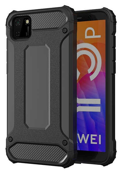- Huawei Y5P - Kılıf Çift Katman Zırh Tank Crash Military Kapak - Siyah - T14026