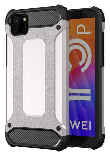 - Huawei Y5P - Kılıf Çift Katman Zırh Tank Crash Military Kapak - Gri - T14026