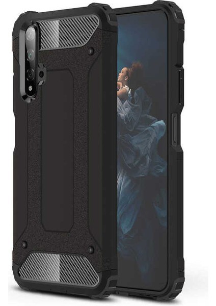 - Huawei Honor 20 - Kılıf Çift Katman Zırh Tank Crash Military Kapak - Siyah - T15089