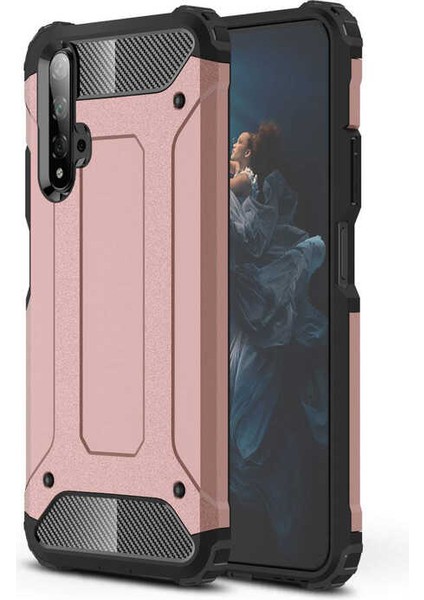 - Huawei Honor 20 - Kılıf Çift Katman Zırh Tank Crash Military Kapak - Rose Gold - T15089