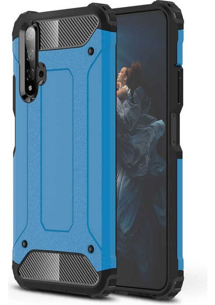 - Huawei Honor 20 - Kılıf Çift Katman Zırh Tank Crash Military Kapak - Mavi - T15089