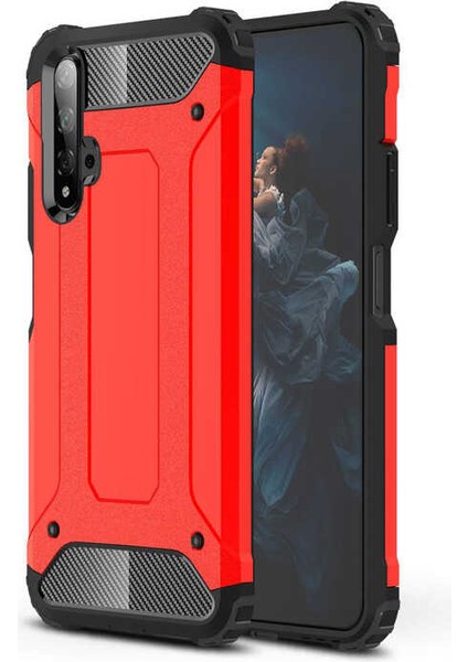 - Huawei Honor 20 - Kılıf Çift Katman Zırh Tank Crash Military Kapak - Kırmızı - T15089