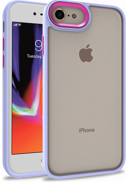 - Apple iPhone 8 - Kılıf Arkası Şeffaf Kamera Çevresi Parlak Zıt Renkli Flora Kapak - Lila - T22344