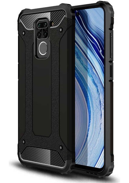 - Xiaomi Redmi Note 9 - Kılıf Çift Katman Zırh Tank Crash Military Kapak - Siyah
