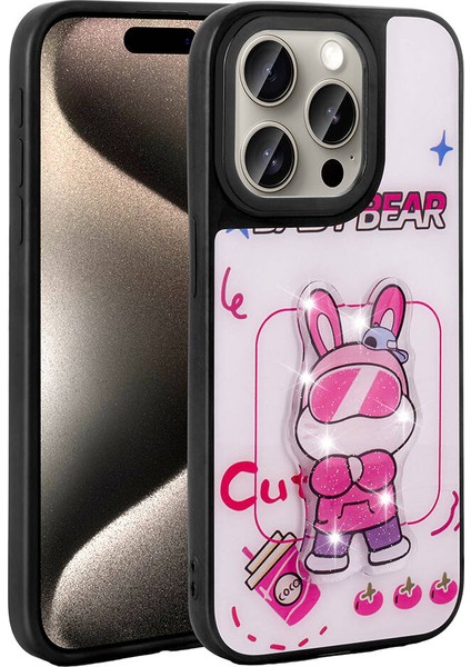 - Apple iPhone 15 Pro Max - Kılıf Parlayan Kabartmalı İkonik Figürlü Amas Silikon Kapak - Beyaz - T31187