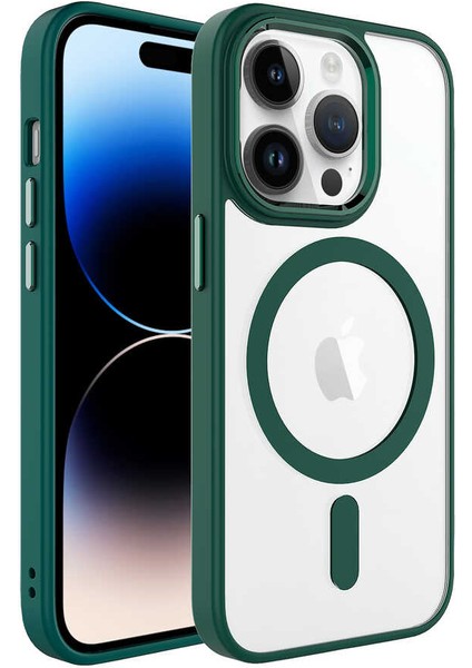 - Apple iPhone 14 Pro Max - Kılıf Wireless Şarj Özellikli Krom Magsafe Silikon Kapak - Koyu Yeşil - T24364