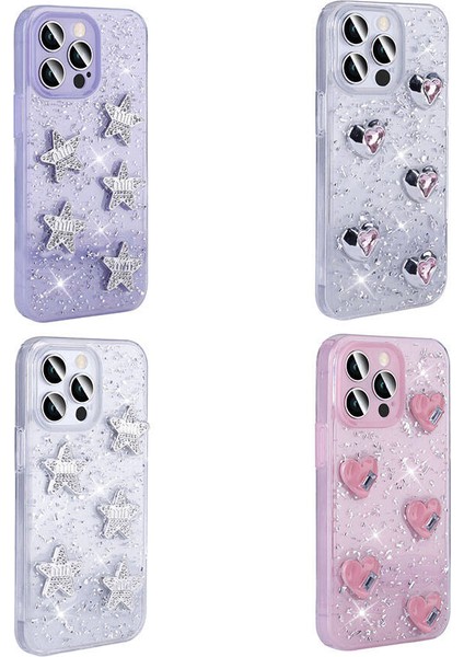 - Apple iPhone 14 Pro Max - Kılıf Airbagli Simli Arka Yüzey Işıltı Silikon Kapak - Beyaz-Kalp - T31797 modelleri