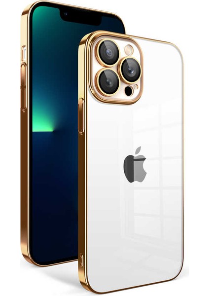 - Apple iPhone 13 Pro Max - Kılıf Kamera Korumalı Renkli Çerçeveli Garaj Kapak - Gold - T25452