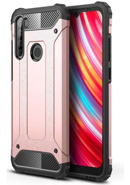 - Xiaomi Redmi Note 8T - Kılıf Çift Katman Zırh Tank Crash Military Kapak - Rose Gold - T10939