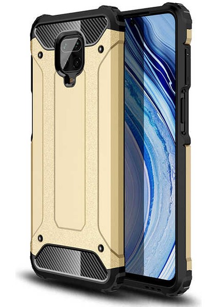 - Xiaomi Redmi Note 9 Pro - Kılıf Çift Katman Zırh Tank Crash Military Kapak - Gold - T14678