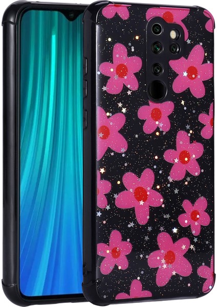 - Xiaomi Redmi Note 8 Pro - Kılıf Simli Desenli Kamera Korumalı Parlak Popy Kapak - Çiçek - T23654