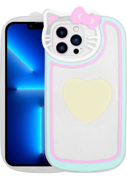 - Apple iPhone 13 Pro Max - Kılıf Kedi Figürlü Transparan Pop Soketli Ritmik Kapak - Beyaz - T23595