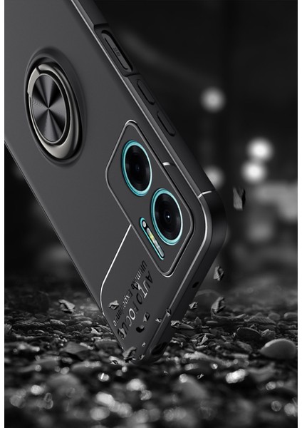 - Xiaomi Redmi Note 11E - Kılıf Yüzüklü Karbon Ravel Silikon Kapak - Siyah